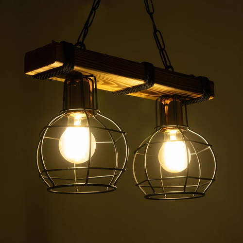 GLOBOSTAR® STARLO 201-0005 Vintage Κρεμαστό Φωτιστικό Οροφής με Ντουί 2 x E27 AC 220-240V IP20 - Μπεζ & Μαύρο - Μ38 x Π16 x Υ23cm