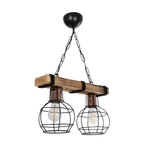 GLOBOSTAR® STARLO 201-0005 Vintage Κρεμαστό Φωτιστικό Οροφής με Ντουί 2 x E27 AC 220-240V IP20 - Μπεζ & Μαύρο - Μ38 x Π16 x Υ23cm