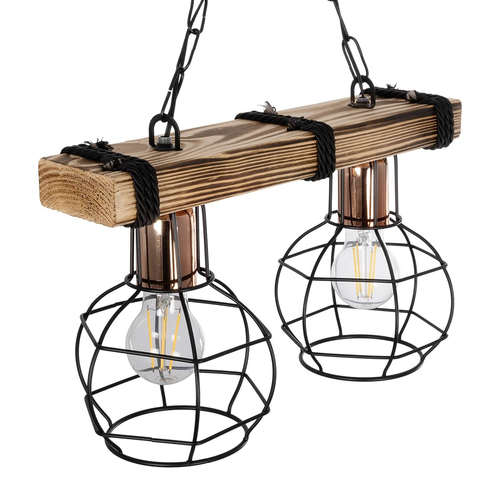 GLOBOSTAR® STARLO 201-0005 Vintage Κρεμαστό Φωτιστικό Οροφής με Ντουί 2 x E27 AC 220-240V IP20 - Μπεζ & Μαύρο - Μ38 x Π16 x Υ23cm