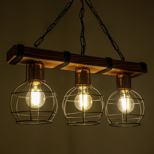 GLOBOSTAR® STARLO 201-0006 Vintage Κρεμαστό Φωτιστικό Οροφής με Ντουί 3 x E27 AC 220-240V IP20 - Μπεζ & Μαύρο - Μ50 x Π16 x Υ23cm