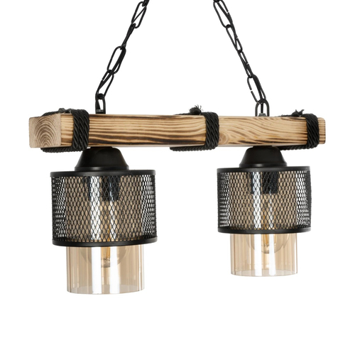 GLOBOSTAR® GLORA 201-0008 Vintage Κρεμαστό Φωτιστικό Οροφής με Ντουί 2 x E27 AC 220-240V IP20 - Μπεζ & Μαύρο - Μ38 x Π12 x Υ21cm