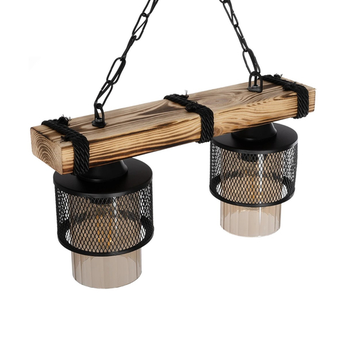 GLOBOSTAR® GLORA 201-0008 Vintage Κρεμαστό Φωτιστικό Οροφής με Ντουί 2 x E27 AC 220-240V IP20 - Μπεζ & Μαύρο - Μ38 x Π12 x Υ21cm