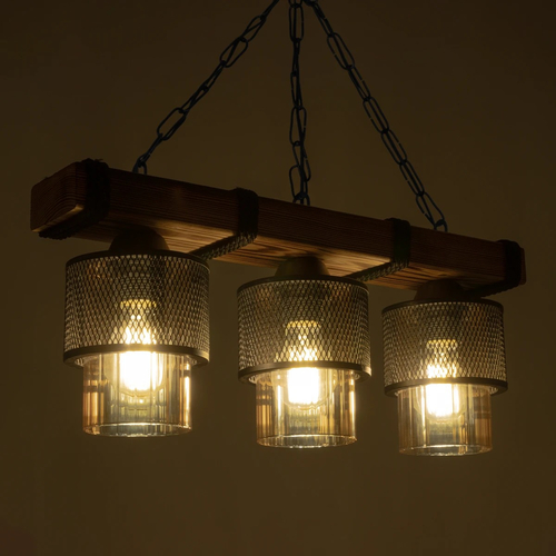 GLOBOSTAR® GLORA 201-0009 Vintage Κρεμαστό Φωτιστικό Οροφής με Ντουί 3 x E27 AC 220-240V IP20 - Μπεζ & Μαύρο - Μ50 x Π12 x Υ21cm