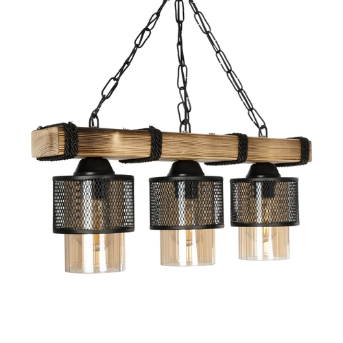 GLOBOSTAR® GLORA 201-0009 Vintage Κρεμαστό Φωτιστικό Οροφής με Ντουί 3 x E27 AC 220-240V IP20 - Μπεζ & Μαύρο - Μ50 x Π12 x Υ21cm