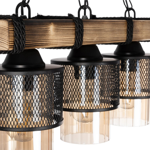 GLOBOSTAR® GLORA 201-0009 Vintage Κρεμαστό Φωτιστικό Οροφής με Ντουί 3 x E27 AC 220-240V IP20 - Μπεζ & Μαύρο - Μ50 x Π12 x Υ21cm