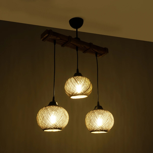 GLOBOSTAR® LUMA 201-0012 Vintage Κρεμαστό Φωτιστικό Οροφής με Ντουί 3 x E27 AC 220-240V IP20 - Καφέ & Μπεζ - Μ55 x Π18 x Υ65cm