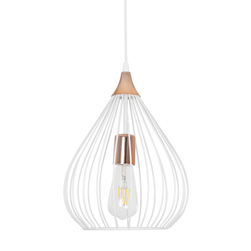 GLOBOSTAR® RADIARO 201-0014 Vintage Κρεμαστό Φωτιστικό Οροφής με Ντουί 1 x E27 AC 220-240V IP20 - Λευκό & Χάλκινο - Μ26 x Π26 x Υ35cm