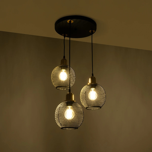 GLOBOSTAR® VIVIDUS 201-0020 Vintage Κρεμαστό Φωτιστικό Οροφής με Ντουί 3 x E27 AC 220-240V IP20 - Μαύρο & Χρυσό - Μ40 x Π40 x Υ60cm