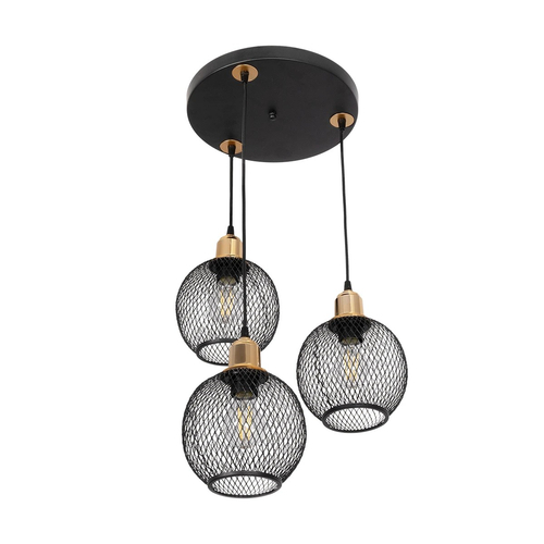 GLOBOSTAR® VIVIDUS 201-0020 Vintage Κρεμαστό Φωτιστικό Οροφής με Ντουί 3 x E27 AC 220-240V IP20 - Μαύρο & Χρυσό - Μ40 x Π40 x Υ60cm