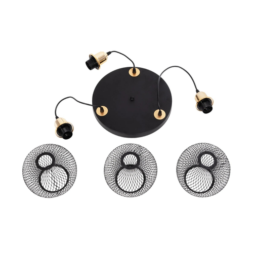 GLOBOSTAR® VIVIDUS 201-0020 Vintage Κρεμαστό Φωτιστικό Οροφής με Ντουί 3 x E27 AC 220-240V IP20 - Μαύρο & Χρυσό - Μ40 x Π40 x Υ60cm