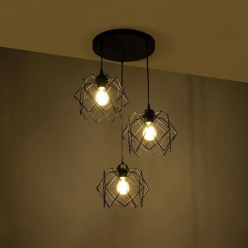 GLOBOSTAR® DAZLA 201-0024 Vintage Κρεμαστό Φωτιστικό Οροφής με Ντουί 3 x E27 AC 220-240V IP20 - Μαύρο - Μ47 x Π47 x Υ60cm