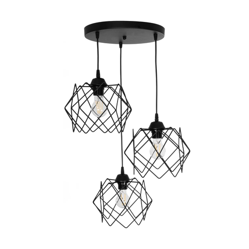 GLOBOSTAR® DAZLA 201-0024 Vintage Κρεμαστό Φωτιστικό Οροφής με Ντουί 3 x E27 AC 220-240V IP20 - Μαύρο - Μ47 x Π47 x Υ60cm