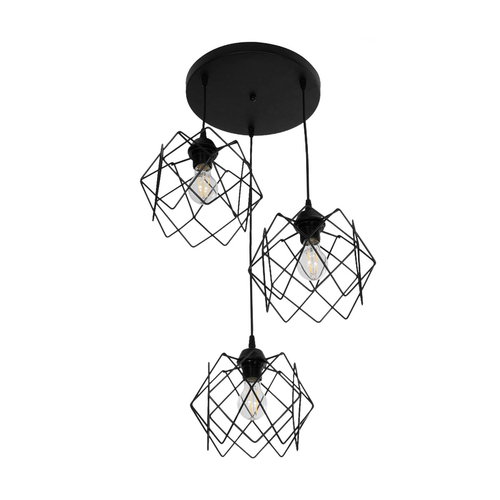 GLOBOSTAR® DAZLA 201-0024 Vintage Κρεμαστό Φωτιστικό Οροφής με Ντουί 3 x E27 AC 220-240V IP20 - Μαύρο - Μ47 x Π47 x Υ60cm