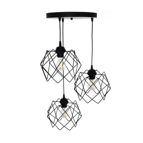 GLOBOSTAR® DAZLA 201-0024 Vintage Κρεμαστό Φωτιστικό Οροφής με Ντουί 3 x E27 AC 220-240V IP20 - Μαύρο - Μ47 x Π47 x Υ60cm