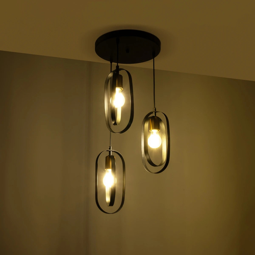 GLOBOSTAR® SPARKIO 201-0025 Vintage Κρεμαστό Φωτιστικό Οροφής με Ντουί 3 x E27 AC 220-240V IP20 - Μαύρο & Χάλκινο - Μ36 x Π36 x Υ62cm