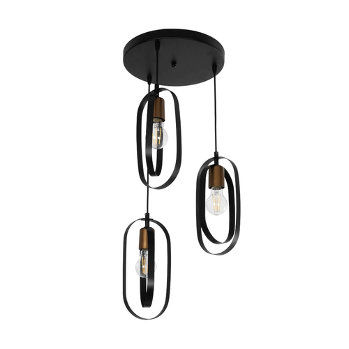 GLOBOSTAR® SPARKIO 201-0025 Vintage Κρεμαστό Φωτιστικό Οροφής με Ντουί 3 x E27 AC 220-240V IP20 - Μαύρο & Χάλκινο - Μ36 x Π36 x Υ62cm