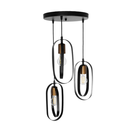 GLOBOSTAR® SPARKIO 201-0025 Vintage Κρεμαστό Φωτιστικό Οροφής με Ντουί 3 x E27 AC 220-240V IP20 - Μαύρο & Χάλκινο - Μ36 x Π36 x Υ62cm