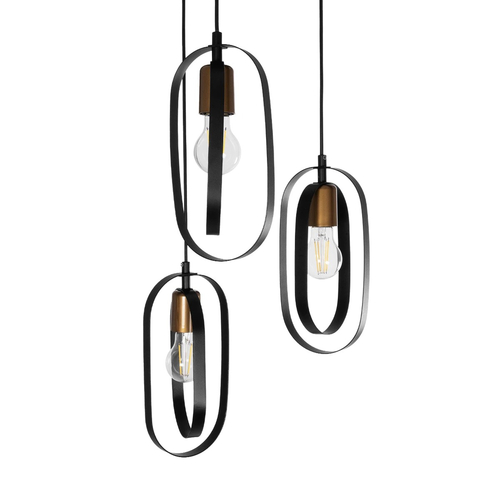 GLOBOSTAR® SPARKIO 201-0025 Vintage Κρεμαστό Φωτιστικό Οροφής με Ντουί 3 x E27 AC 220-240V IP20 - Μαύρο & Χάλκινο - Μ36 x Π36 x Υ62cm