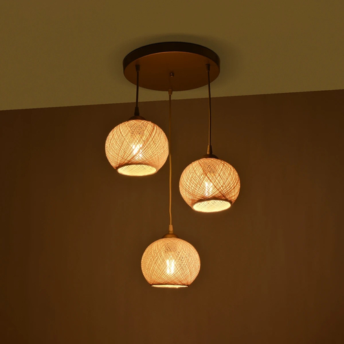 GLOBOSTAR® ILLUMIO 201-0027 Vintage Κρεμαστό Φωτιστικό Οροφής με Ντουί 3 x E27 AC 220-240V IP20 - Χρυσό & Μπεζ - Μ40 x Π40 x Υ53cm