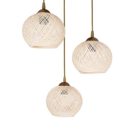 GLOBOSTAR® ILLUMIO 201-0027 Vintage Κρεμαστό Φωτιστικό Οροφής με Ντουί 3 x E27 AC 220-240V IP20 - Χρυσό & Μπεζ - Μ40 x Π40 x Υ53cm