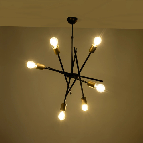 GLOBOSTAR® SUNFY 201-0030 Μοντέρνο Φωτιστικό Οροφής με Ντουί 6 x E27 AC 220-240V IP20 - Μαύρο & Μπρούτζινο - Μ57 x Π57 x Υ85cm