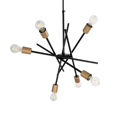 GLOBOSTAR® SUNFY 201-0030 Μοντέρνο Φωτιστικό Οροφής με Ντουί 6 x E27 AC 220-240V IP20 - Μαύρο & Μπρούτζινο - Μ57 x Π57 x Υ85cm