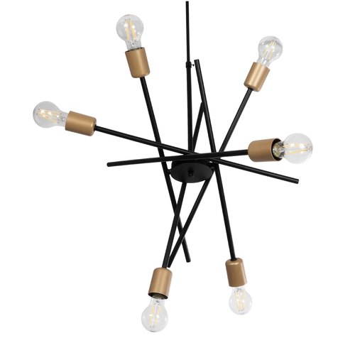 GLOBOSTAR® SUNFY 201-0030 Μοντέρνο Φωτιστικό Οροφής με Ντουί 6 x E27 AC 220-240V IP20 - Μαύρο & Μπρούτζινο - Μ57 x Π57 x Υ85cm