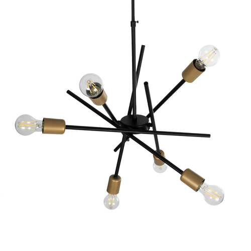 GLOBOSTAR® SUNFY 201-0030 Μοντέρνο Φωτιστικό Οροφής με Ντουί 6 x E27 AC 220-240V IP20 - Μαύρο & Μπρούτζινο - Μ57 x Π57 x Υ85cm