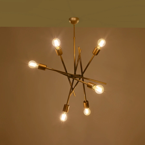 GLOBOSTAR® SUNFY 201-0033 Μοντέρνο Κρεμαστό Φωτιστικό Οροφής με Ντουί 6 x E27 AC 220-240V IP20 - Χρυσό - Μ57 x Π57 x Υ85cm