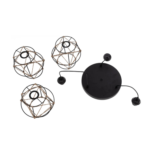 GLOBOSTAR® RAYLO 201-0048 Vintage Κρεμαστό Φωτιστικό Οροφής με Ντουί 3 x E27 AC 220-240V IP20 - Μαύρο & Μπεζ - Μ44 x Π44 x Υ73cm