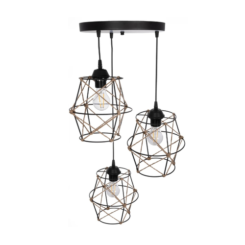 GLOBOSTAR® RAYLO 201-0048 Vintage Κρεμαστό Φωτιστικό Οροφής με Ντουί 3 x E27 AC 220-240V IP20 - Μαύρο & Μπεζ - Μ44 x Π44 x Υ73cm