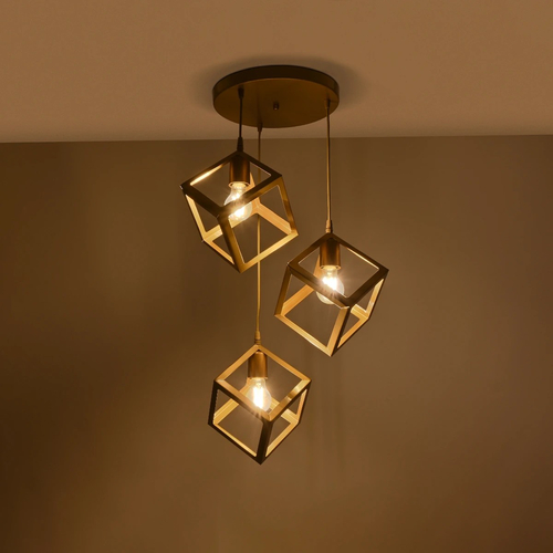 GLOBOSTAR® DISE 201-0057 Μοντέρνο Κρεμαστό Φωτιστικό Οροφής με Ντουί 3 x E27 AC 220-240V IP20 - Χρυσό - Μ48 x Π48 x Υ65cm