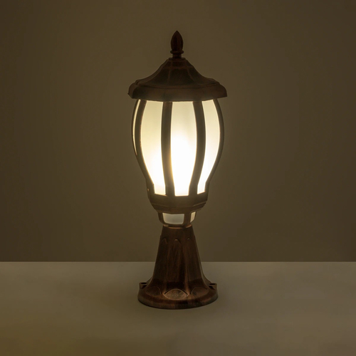 GloboStar® VERDI 203-0235 Vintage Επιδαπέδιο Φωτιστικό Φαναράκι Μονόφωτο 1 x E27 IP44 Χάλκινο & Διάφανο Πλαστικό - Μ18 x Π18 x Υ46cm