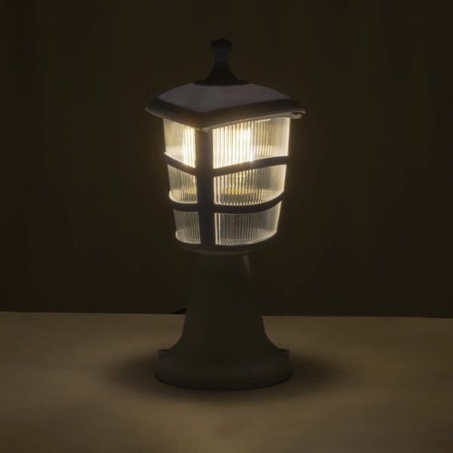 GloboStar® ZARDIN 203-0238 Vintage Επιδαπέδιο Φωτιστικό Φαναράκι Μονόφωτο 1 x E27 IP44 Λευκό & Διάφανο Πλαστικό - Μ17 x Π17 x Υ34cm