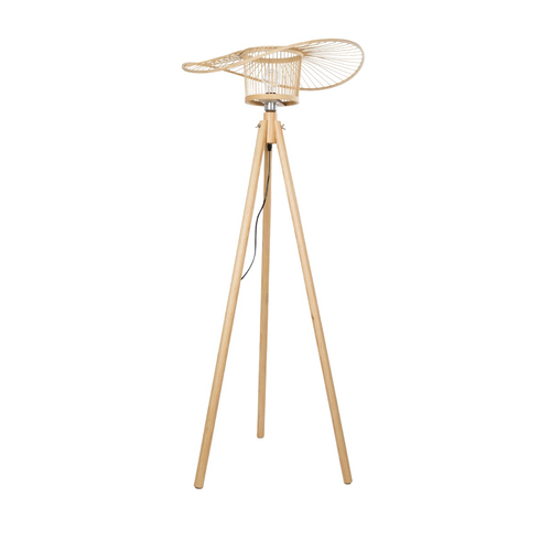 GloboStar® POPPY 01987 Boho Επιδαπέδιο Φωτιστικό Μονόφωτο 1 x E27 IP20 Μπεζ Ξύλο - Μ58 x Π58 x Υ138cm