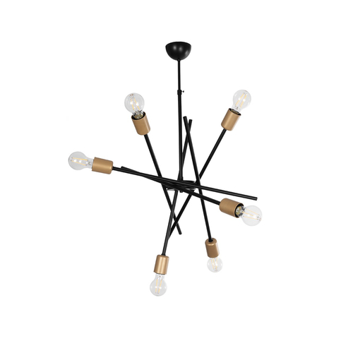 GLOBOSTAR® SUNFY 201-0030 Μοντέρνο Φωτιστικό Οροφής με Ντουί 6 x E27 AC 220-240V IP20 - Μαύρο & Μπρούτζινο - Μ57 x Π57 x Υ85cm
