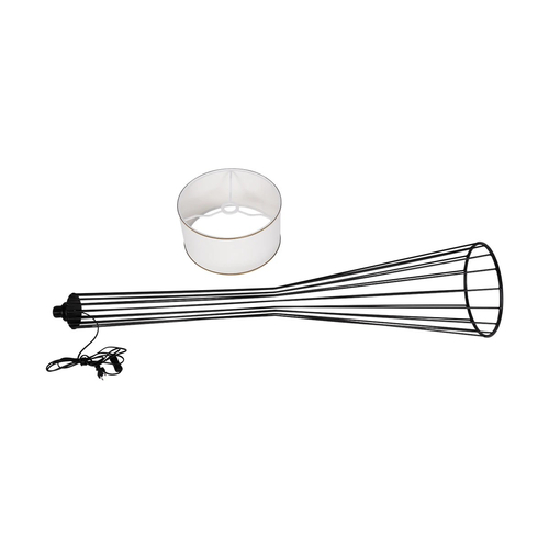 GloboStar® NOVA 201-0036 Μοντέρνο Επιδαπέδιο Φωτιστικό 1 x E27 IP20 Μαύρο Μεταλλό με Λευκό Ύφασμα - Μ36 x Π36 x Υ148cm