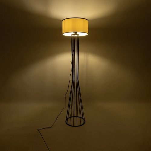 GloboStar® NOVA 201-0036 Μοντέρνο Επιδαπέδιο Φωτιστικό 1 x E27 IP20 Μαύρο Μεταλλό με Λευκό Ύφασμα - Μ36 x Π36 x Υ148cm