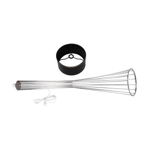 GloboStar® NOVA 201-0039 Μοντέρνο Επιδαπέδιο Φωτιστικό 1 x E27 IP20 Ασημί Μεταλλό με Μαύρο Ύφασμα - Μ36 x Π36 x Υ148cm