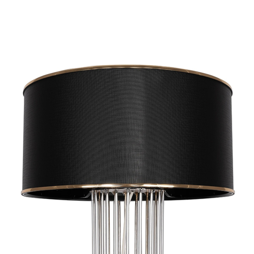 GloboStar® NOVA 201-0039 Μοντέρνο Επιδαπέδιο Φωτιστικό 1 x E27 IP20 Ασημί Μεταλλό με Μαύρο Ύφασμα - Μ36 x Π36 x Υ148cm
