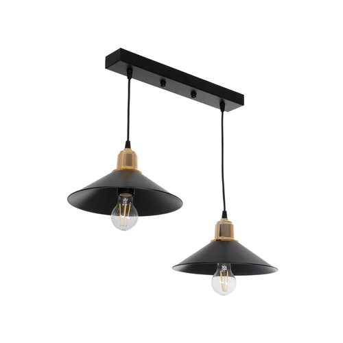 GLOBOSTAR® LUCANA 201-0043 Vintage Κρεμαστό Φωτιστικό Οροφής με Ντουί 2 x E27 AC 220-240V IP20 - Μαύρο & Χρυσό - Μ57 x Π25 x Υ26cm