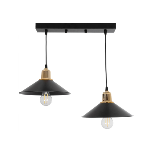 GLOBOSTAR® LUCANA 201-0043 Vintage Κρεμαστό Φωτιστικό Οροφής με Ντουί 2 x E27 AC 220-240V IP20 - Μαύρο & Χρυσό - Μ57 x Π25 x Υ26cm