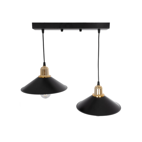 GLOBOSTAR® LUCANA 201-0043 Vintage Κρεμαστό Φωτιστικό Οροφής με Ντουί 2 x E27 AC 220-240V IP20 - Μαύρο & Χρυσό - Μ57 x Π25 x Υ26cm
