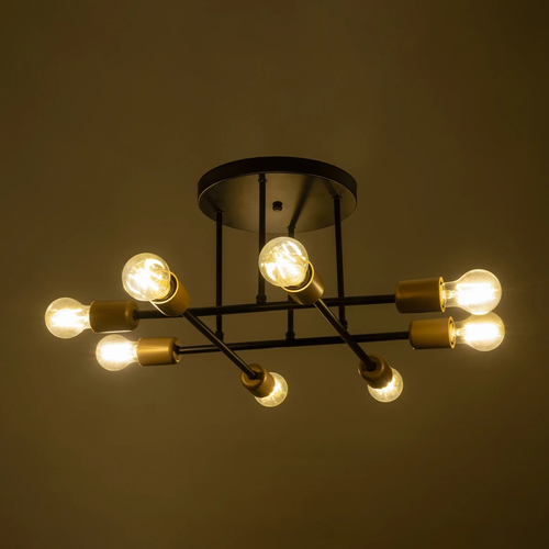 GLOBOSTAR® BLAZEA 201-0064 Vintage Φωτιστικό Οροφής με Ντουί 8 x E27 AC 220-240V IP20 - Χρυσό & Μαύρο - Μ51 x Π51 x Υ7cm