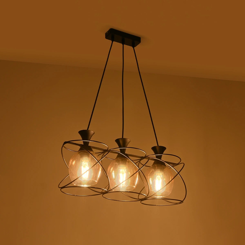 GLOBOSTAR® GLINDER 201-0067 Vintage Κρεμαστό Φωτιστικό Οροφής με Ντουί 3 x E27 AC 220-240V IP20 - Μαύρο & Μελί - Μ53 x Π25 x Υ23cm
