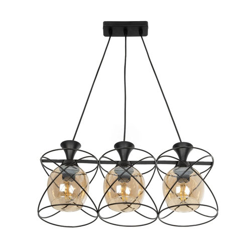 GLOBOSTAR® GLINDER 201-0067 Vintage Κρεμαστό Φωτιστικό Οροφής με Ντουί 3 x E27 AC 220-240V IP20 - Μαύρο & Μελί - Μ53 x Π25 x Υ23cm