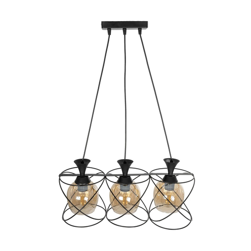 GLOBOSTAR® GLINDER 201-0067 Vintage Κρεμαστό Φωτιστικό Οροφής με Ντουί 3 x E27 AC 220-240V IP20 - Μαύρο & Μελί - Μ53 x Π25 x Υ23cm