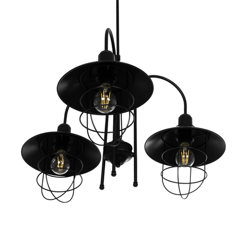 GLOBOSTAR® BLAZEO 201-0079 Vintage Κρεμαστό Φωτιστικό Οροφής με Ντουί 3 x E27 AC 220-240V IP20 - Μαύρο - Μ42 x Π42 x Υ66cm
