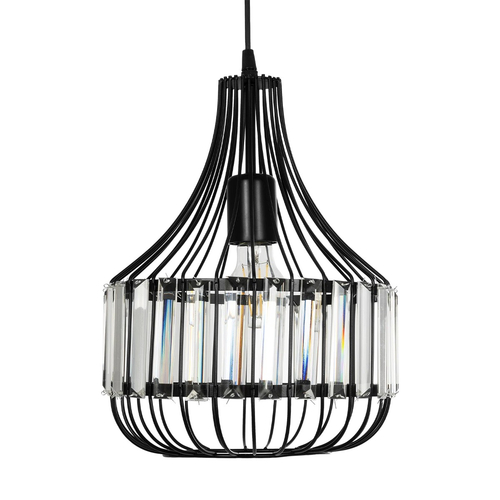 GLOBOSTAR® LUMAON 201-0081 Vintage Κρεμαστό Φωτιστικό Οροφής με Ντουί 1 x E27 AC 220-240V IP20 - Μαύρο & Διάφανο - Μ27 x Π27 x Υ37cm