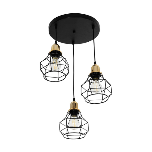 GLOBOSTAR® NOVARAY 201-0083 Vintage Κρεμαστό Φωτιστικό Οροφής με Ντουί 3 x E27 AC 220-240V IP20 - Μαύρο & Χρυσό - Μ40 x Π40 x Υ50cm